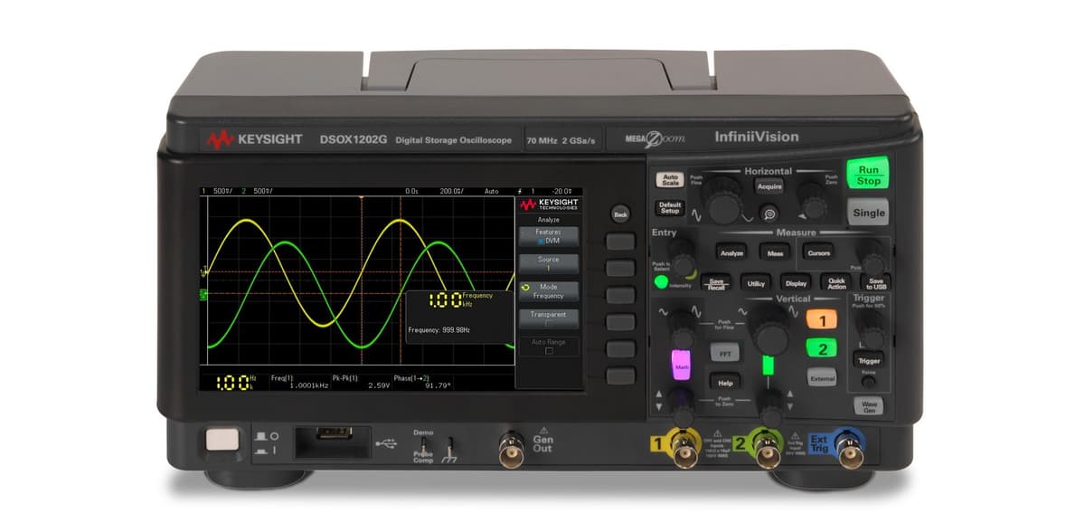 DSOX1202G Oscilloscope: 70/100/200 MHz, 2 Analog Channels, with WaveGen