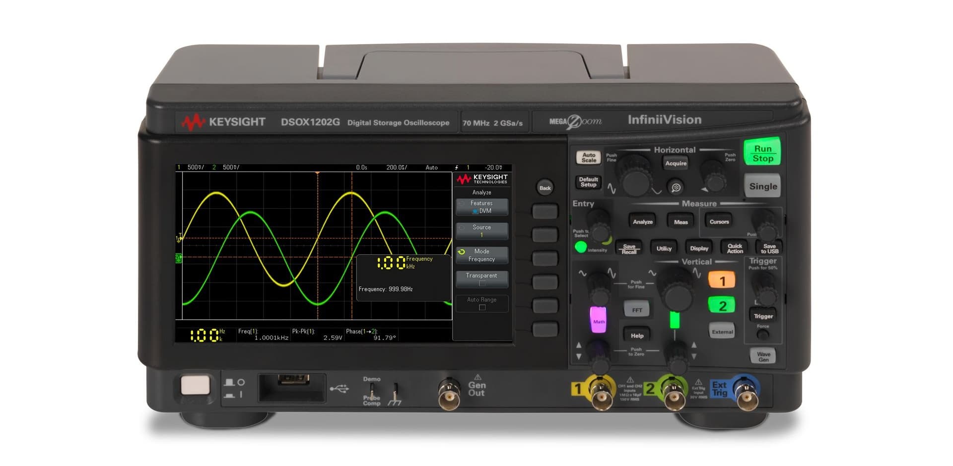 DSOX1202G Oscilloscope: 70/100/200 MHz, 2 Analog Channels, with WaveGen