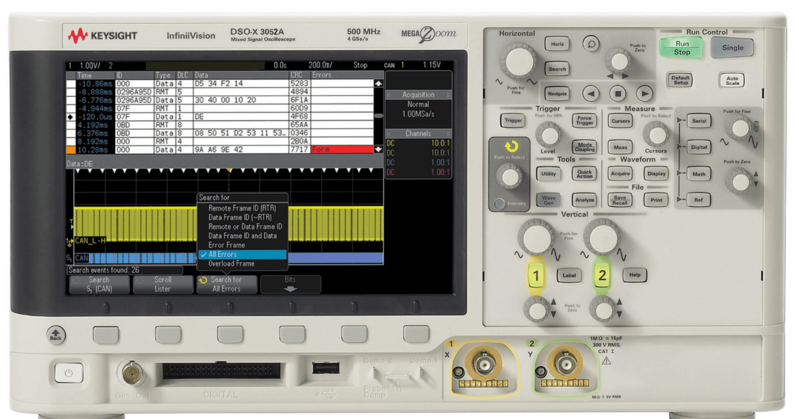 DSOX3052A Oscilloscope: 500 MHz, 2 Channels