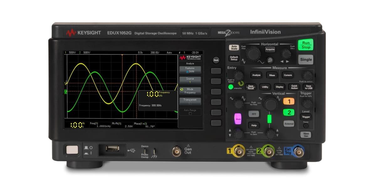 EDUX1052G Oscilloscope: 50 MHz, 2 Analog Channels, with WaveGen
