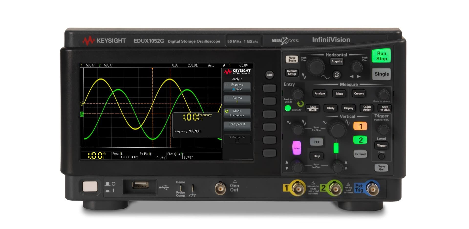 EDUX1052G Oscilloscope: 50 MHz, 2 Analog Channels, with WaveGen