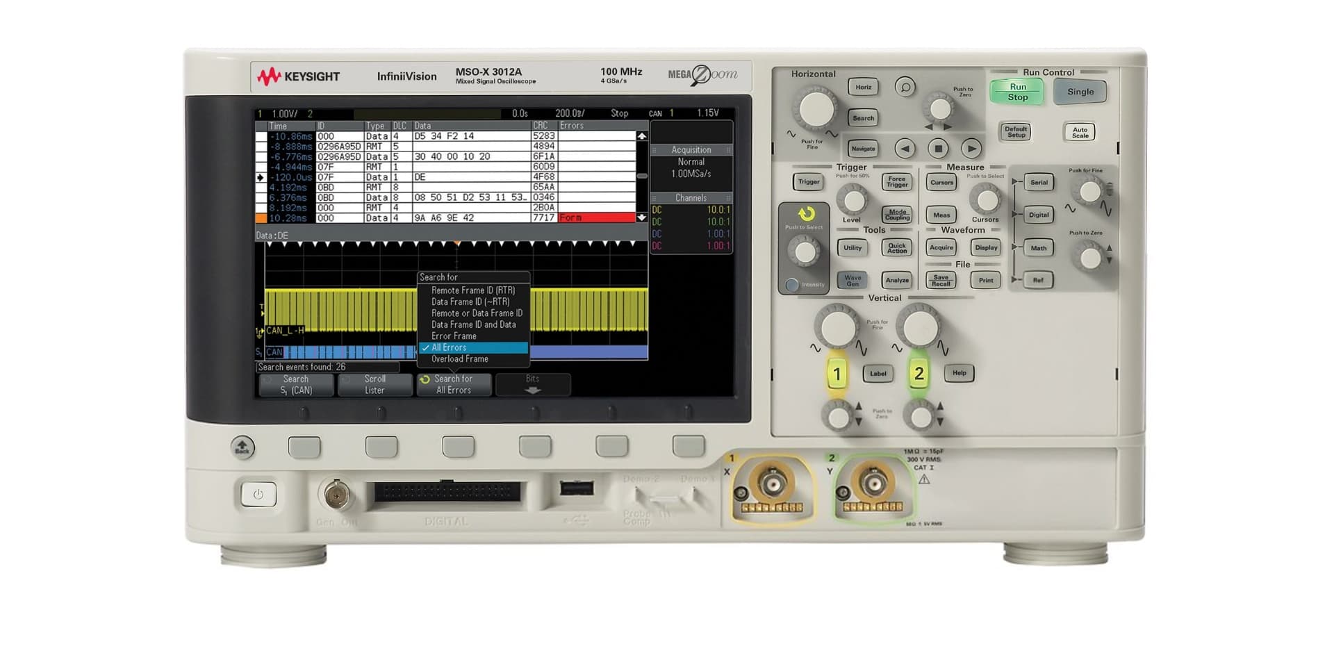 MSOX3012A Mixed Signal Oscilloscope: 100 MHz, 2 Analog Plus 16 Digital Channels