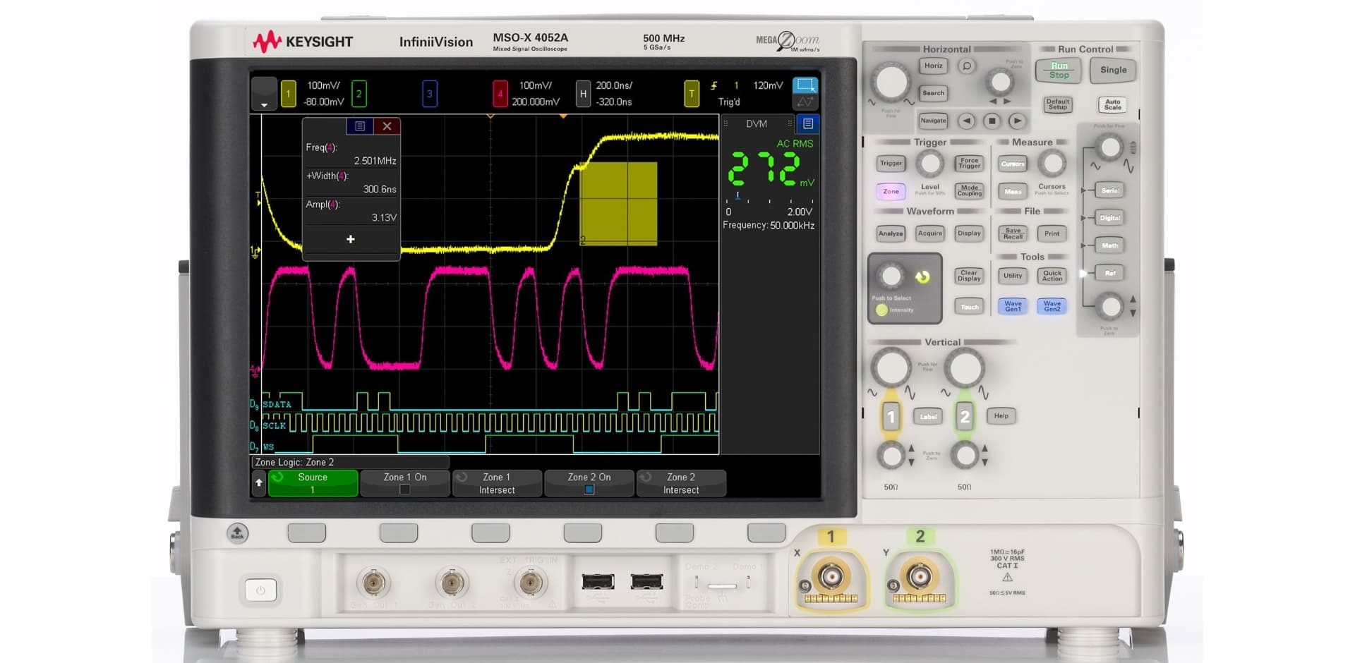 MSOX4052A Mixed Signal Oscilloscope: 500 MHz, 2 Analog Plus 16 Digital Channels