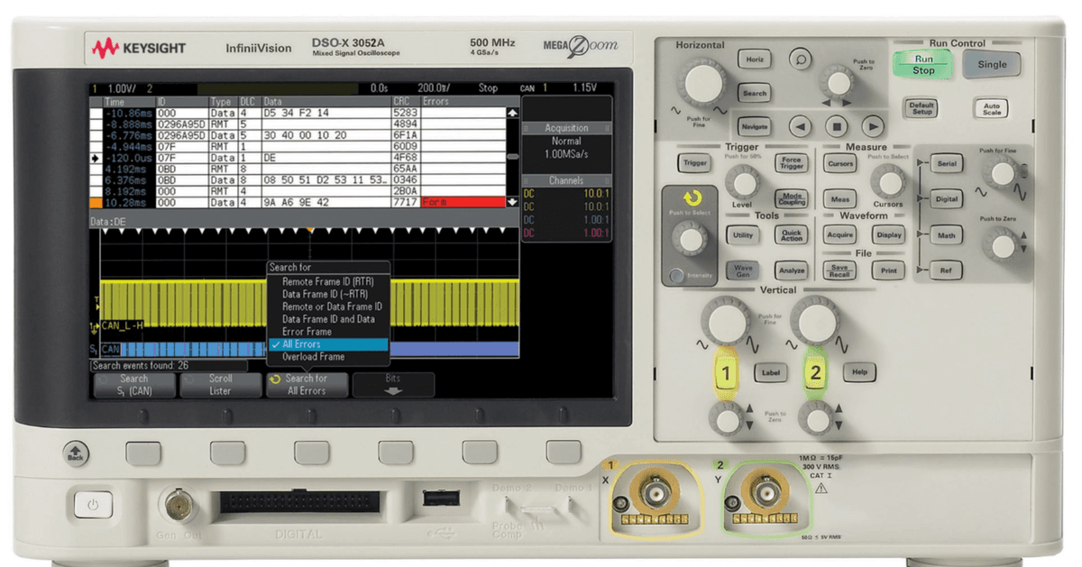 DSOX3052A Oscilloscope: 500 MHz, 2 Channels